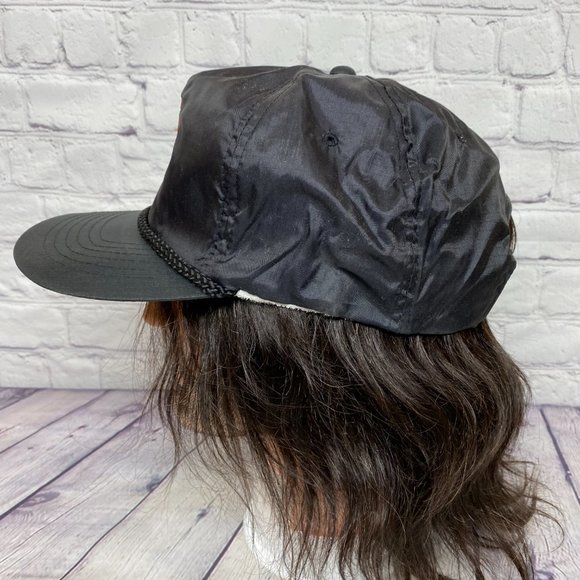 Vintage Trucker Hat Rope Cap Nylon Snapback Black Maritime Tire Embroidered Logo - Picture 2 of 10
